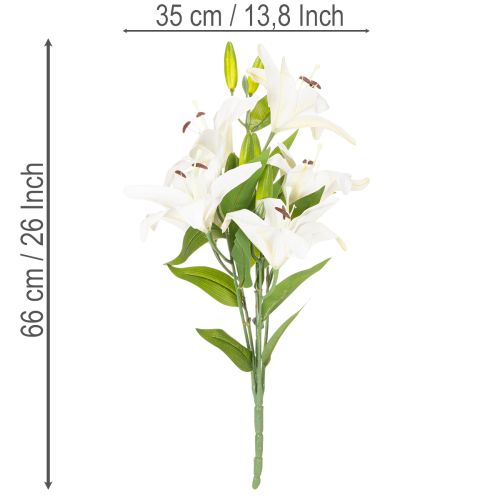 Umělé lilie, 6 bílých květů, realisticky kvetoucí větev, 66 cm | Floristik24.cz
