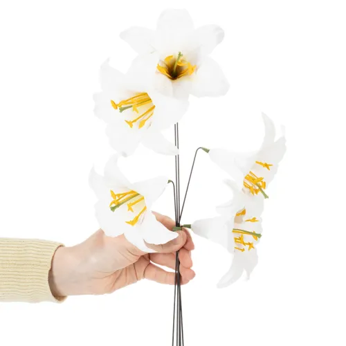 Umělý květ lilie, bílý, na drátu, střední velikost, 35 cm, 5 kusů | Floristik24.cz