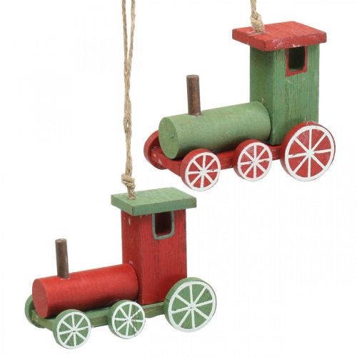 Floristik24 Lokomotiva Vánoční ozdoby dřevo červená, zelená 8,5 × 4 × 7 cm 4ks