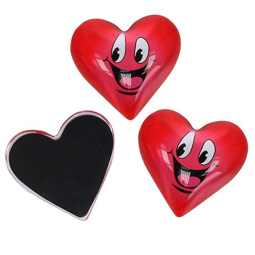 Magnet srdce smajlík červený 4cm 6ks