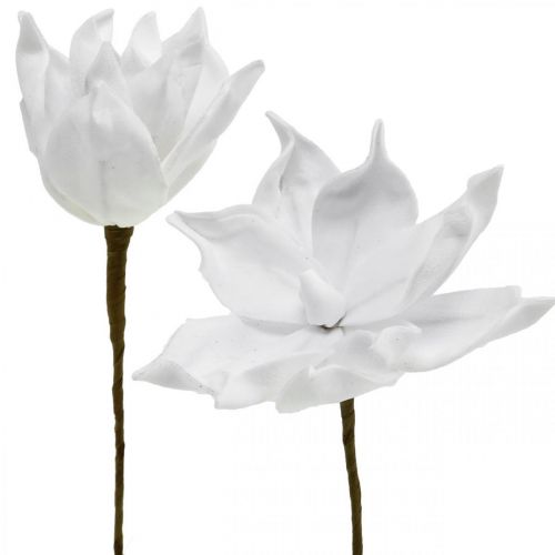 Floristik24 Umělá magnólie bílá umělá květina na špejli Ø10cm Pěna 6ks