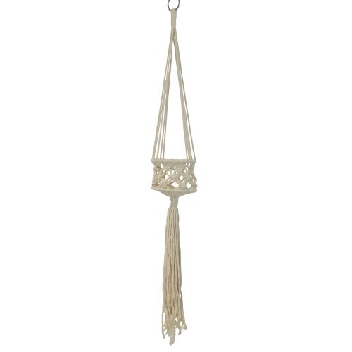 Macrame závěsná dekorace krémová v boho stylu Ø12cm H79cm