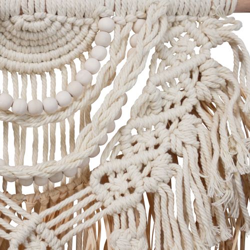 položky Macrame nástěnná dekorace boho krém přírodní dřevo rafie 38x100cm