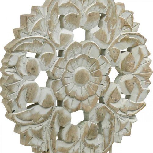 Květinová mandala, dřevěná dekorace na místo, letní dekorace, dekorace na stůl shabby chic přírodní, bílá V54,5cm Ø34cm