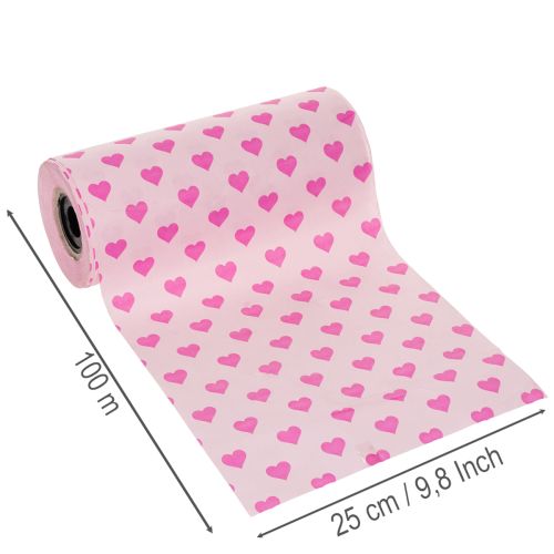 Manžetový papír s motivem srdce, růžový, 25cm, 100m | Floristik24.cz