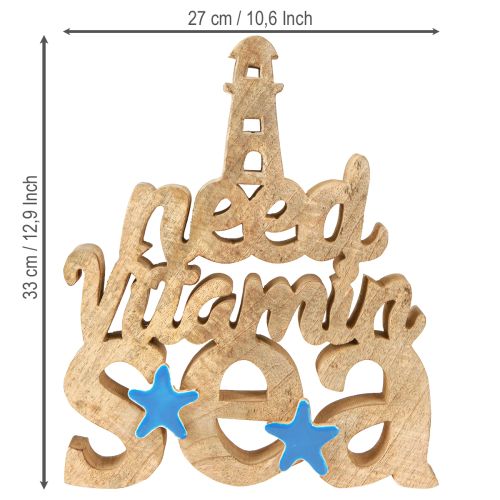 položky Námořní dřevěná dekorace „Potřebuji vitamín moře“ mangové dřevo 27×33cm