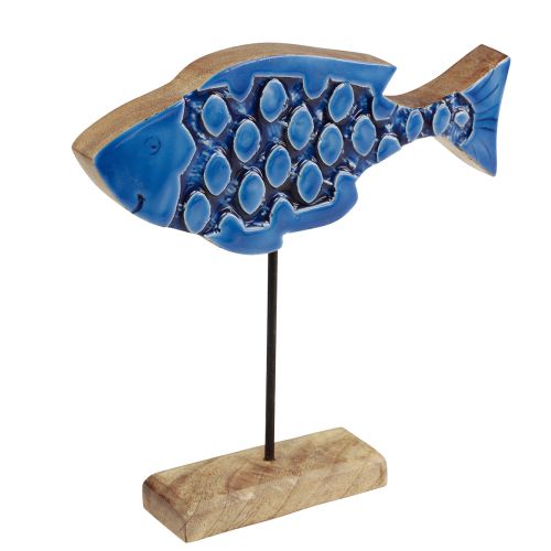 Floristik24 Námořní dekorační dřevěná ryba na stojánku modrá 25cm × 24,5cm
