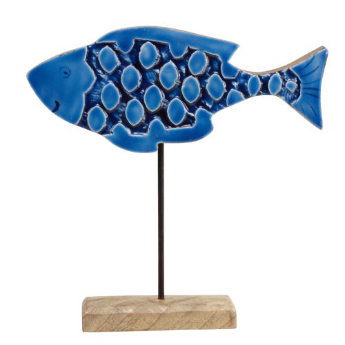 položky Námořní dekorační dřevěná ryba na stojánku modrá 25cm × 24,5cm