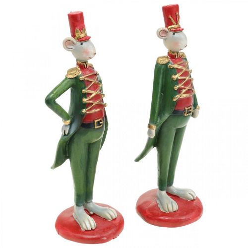 Floristik24 Vánoční myška dekorativní figurka myška v uniformě 6 × 4,5 × V14,5 cm 2ks