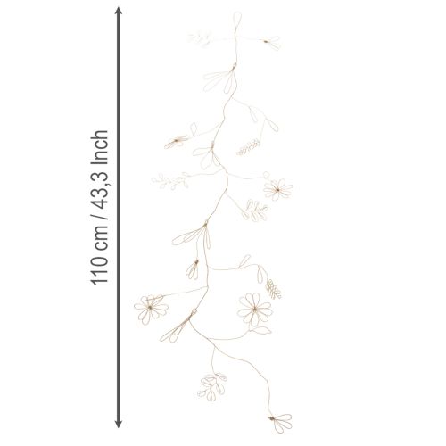 položky Kovová květinová dekorace girlanda, drát na květinový věnec, letní dekorace, dekorace na zeď, zlatá, 110 cm