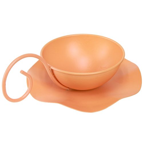 položky Kovový ozdobný šálek oranžový Ø11,5cm V6cm s podšálkem 2 kusy