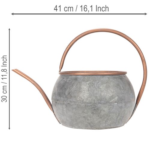 Kovová dekorativní konev na zalévání, vintage venkovský styl, zahradní dekorace, k sázení, stříbrná měď, D41cm Ø26cm V30cm | Floristik24.cz