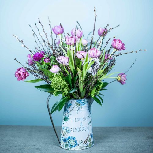 položky Váza na květiny Džbán květiny modrá, zelená zahradní dekorace květináč kovový 23cm