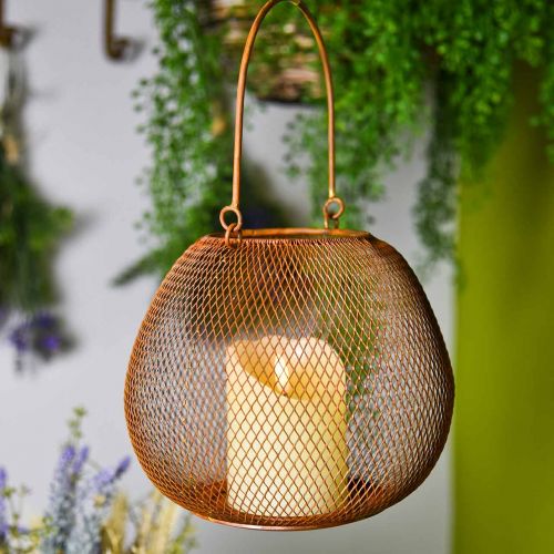 Floristik24 Kovová lucerna s mřížkovým nerezovým svícenem Ø20cm H17cm
