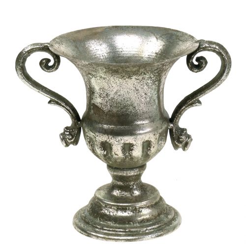 Floristik24 Kovový pohár, starožitný vzhled, stříbrná Ø12,5cm H16,5cm