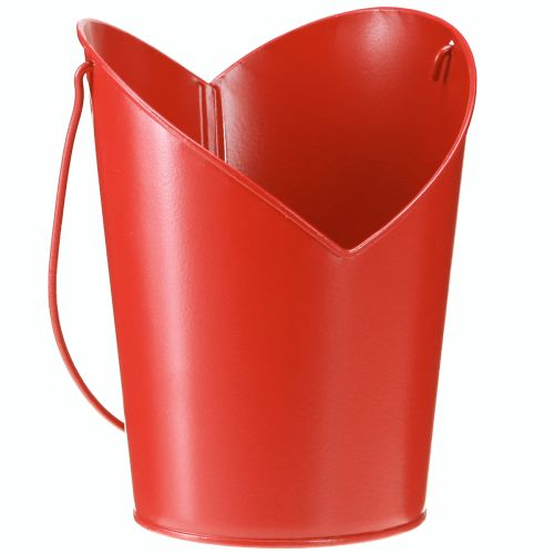 Kovová květinová dekorace srdce s rukojetí červená Ø12cm H15/9cm
