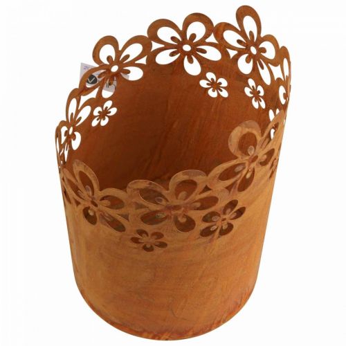 Kovová dekorativní rezavá lucerna kovový květináč Ø16cm V23cm