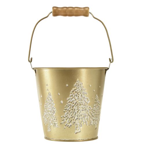 položky Kovové vědro květináč na vánoční stromek zlatý Ø12cm V11,5cm
