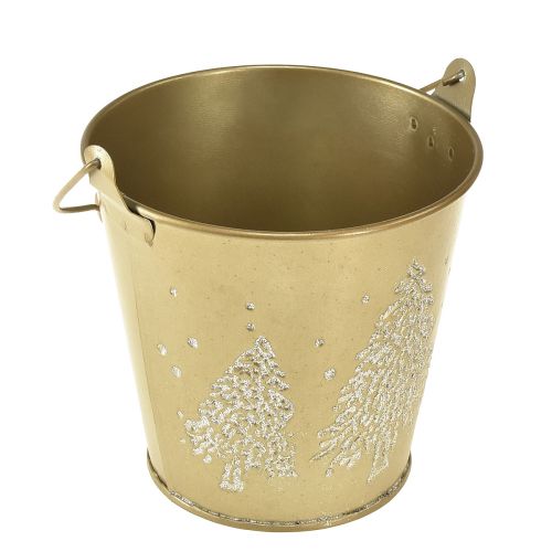 položky Kovové vědro květináč na vánoční stromek zlatý Ø12cm V11,5cm