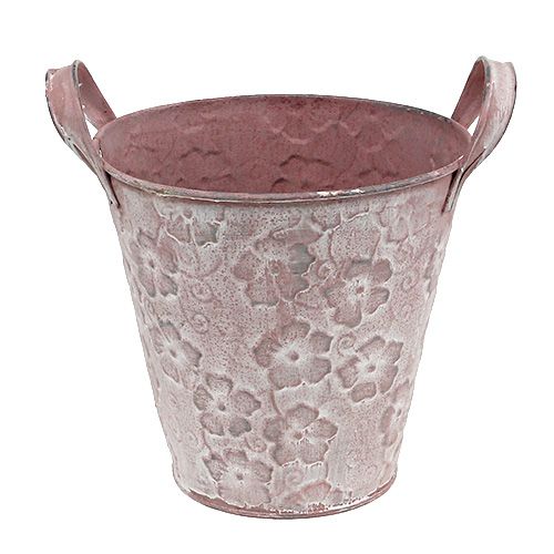 Floristik24 Kovové vědro s květinami růžové Ø15,5cm V15cm