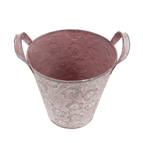 Floristik24 Kovové vědro s květinami růžové Ø15,5cm V15cm