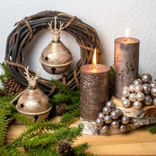 Floristik24 Kovové zvonky s ozdobou sobů, adventní dekorace, vánoční zvoneček s hvězdami, zlaté zvonečky starožitný vzhled Ø9cm V14cm 2 kusy