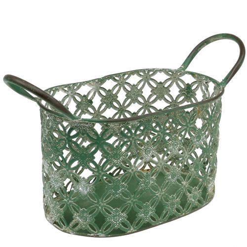 Floristik24 Kovový oválný košík s uchem 25cm x 16,5cm V21cm Zelený