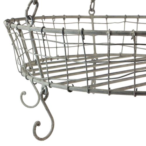 Floristik24 Kovový koš na zavěšení s háčky šedý vintage Ø39,5cm