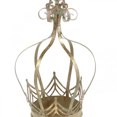 položky Dekorativní korunka na zavěšení, květináč, kovová dekorace, adventní zlatá, starožitný vzhled Ø19,5cm H35cm