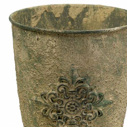 Floristik24 Dekorativní kovový hrnek s ornamentem mechově zelený, béžový Ø16cm V31cm