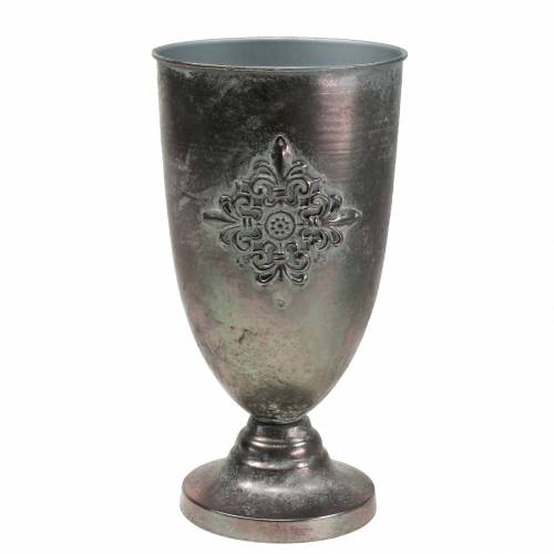 Dekorativní kovový pohár s ornamentem stříbrnošedá Ø16,5cm V31cm