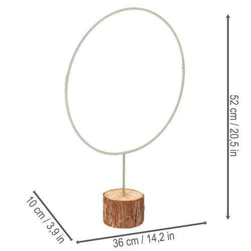 Dekorativní kulatý prsten na dřevěném podstavci, kovový, na sušené květiny, 52 cm | Floristik24.cz