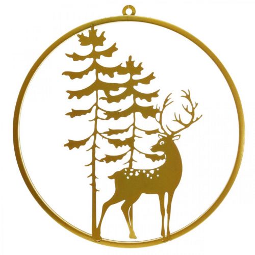 položky Ozdobný prsten zlatý na zavěšení jelena kovová dekorace vánoční Ø38cm