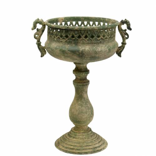 Floristik24 Ozdobný pohár, starožitný vzhled, kov, mechová zelená, Ø19cm, H35,5cm