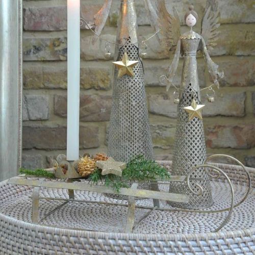 Floristik24 Sáňky na Vánoce, zimní dekorace, ozdobné sáňky zlaté, starožitný vzhled L41cm H11cm