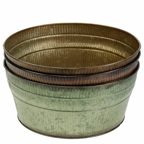 Floristik24 Květinová mísa oranžová / hnědá / zelená zinek Ø27 cm H12 cm sada 3 ks