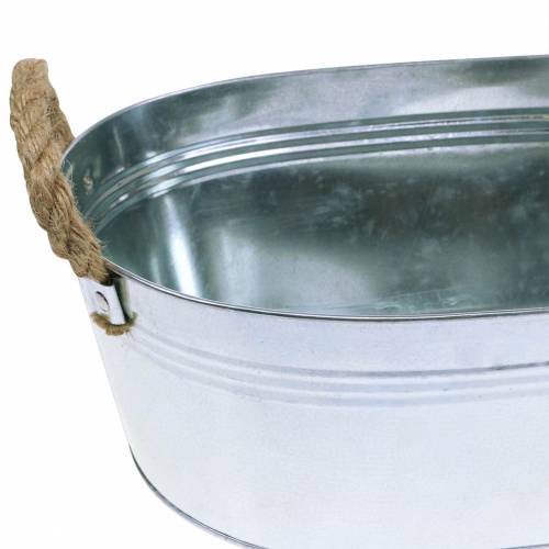 Floristik24 Květináč zinková vana s jutovými držadly stříbrná 34,5 cm H11,5 cm