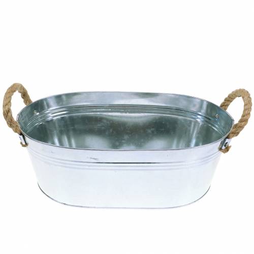 Floristik24 Květináč zinková vana s jutovými držadly stříbrná 34,5 cm H11,5 cm