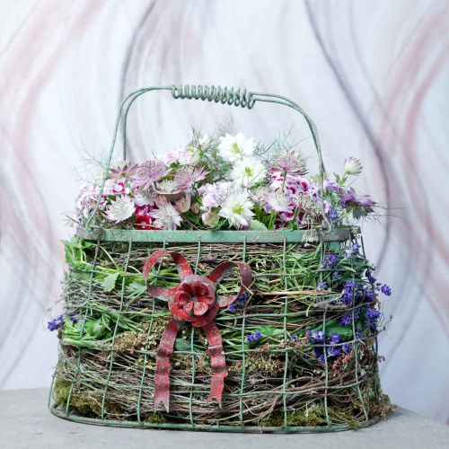 Floristik24 Kovová taška, drátěný koš, květináč, koš na rukojeť L34cm H33cm