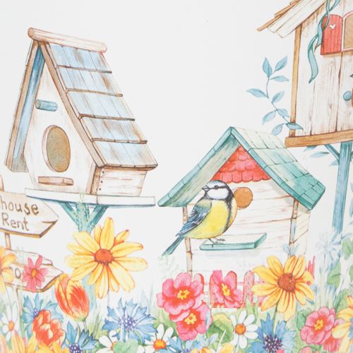 položky Kovový květináč s motivem, květináč s ptačími budkami, plechový kyblík V13cm Ø11,5cm