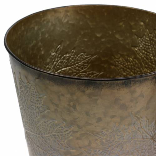 Floristik24 Dekorativní květináč s listy zinkově šedá, oranžová, hnědá Ø18,5cm V15,5cm 3ks
