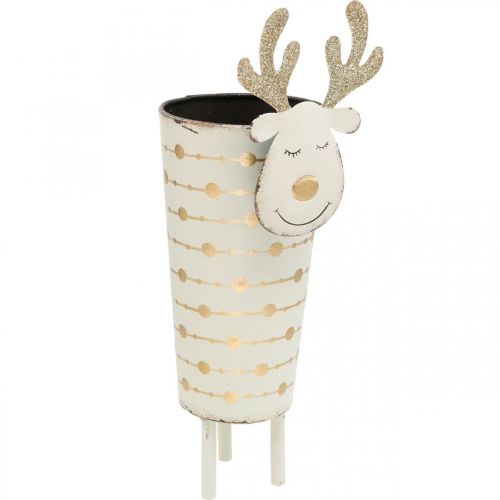 Sobí květináč, adventní dekorace, kovová dekorace, květináč na Vánoce bílý, zlatý V28cm Ø8,5cm