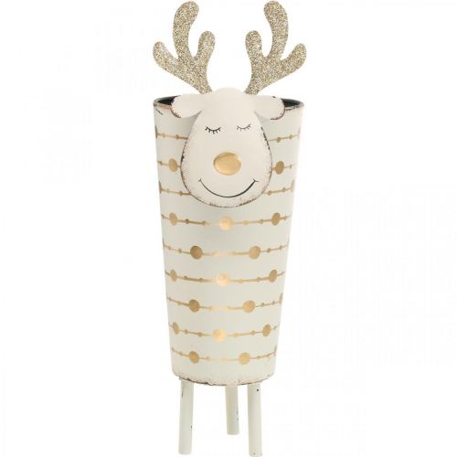 položky Sobí květináč, adventní dekorace, kovová dekorace, květináč na Vánoce bílý, zlatý V28cm Ø8,5cm