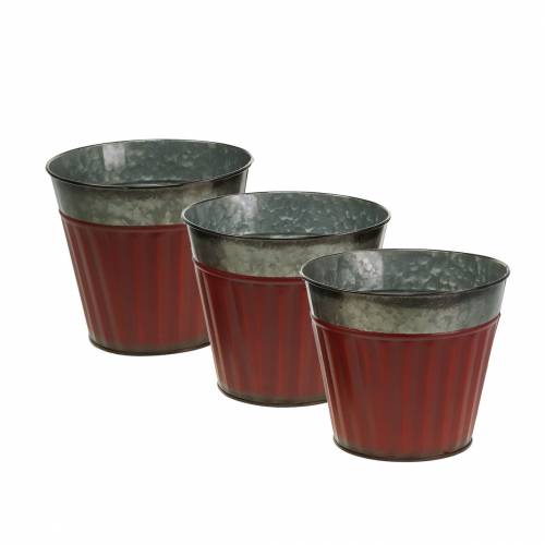 Floristik24 Květináč červeno-stříbrný Ø13cm H11cm sada 4 ks