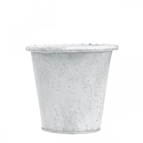 položky Květináč s ornamenty, květináč, kovová nádoba bílá Ø15,5cm V14,5cm