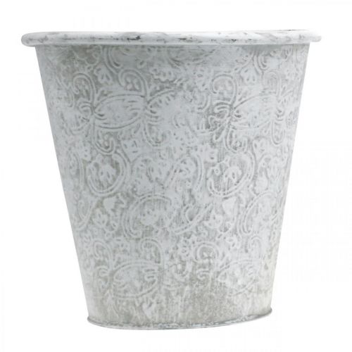 položky Květináč, květináč s ornamenty, kovová dekorace bílá, šedá Ø20,5cm H19,5cm