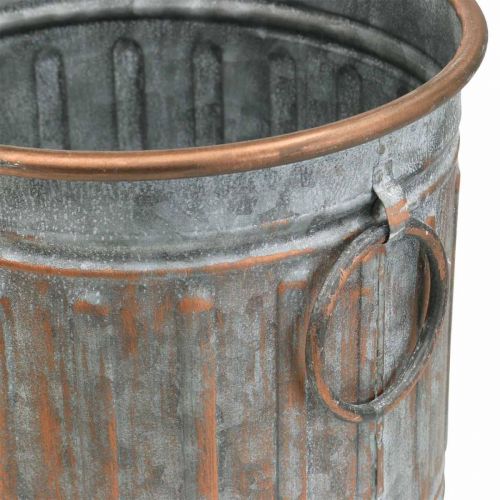 Floristik24 Dekorativní miska s uchy, květináč, kovová nádoba, stříbrná, měděná, starožitný vzhled H31 / 24,5 cm, Ø29,5 / 22 cm, sada 2 ks