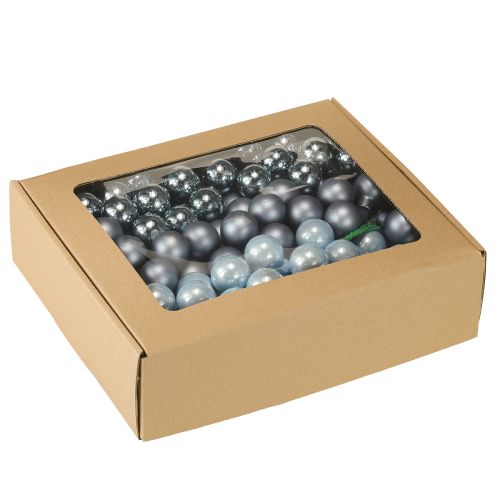 položky Mini vánoční koule skleněné zrcadlové bobule modré tóny 25mm 140 ks