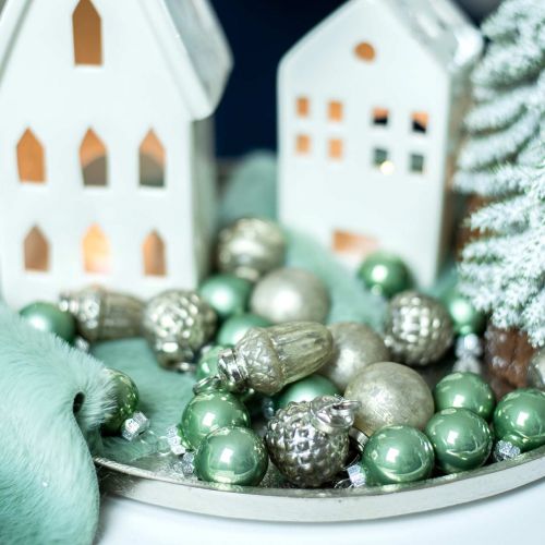 Floristik24 Mini ozdoby na strom podzimní plody a koule perleť, starostříbro pravé sklo 3,4–4,4 cm 10ks