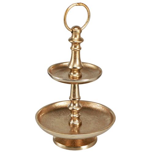 Floristik24 Mini etagere kovová dekorace zlatá matná 2patrová stolní dekorace V22cm